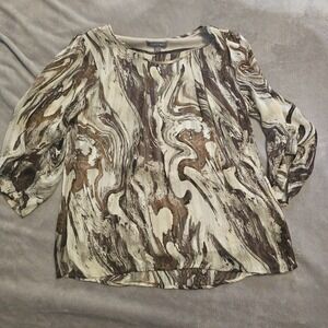 Roz & Ali Women's Large Swirl Brown Flowy Blouse Cottage‎ Core Bohemian